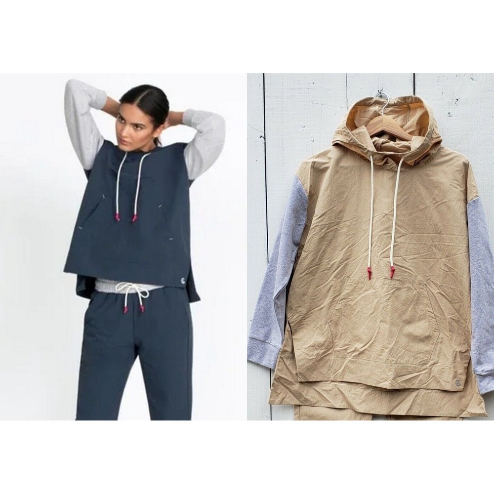 JOHNNY WAS  CALME~ Nylon  Hoodie Jacket Pullover Shirt Beige Gray Sz M New $178
